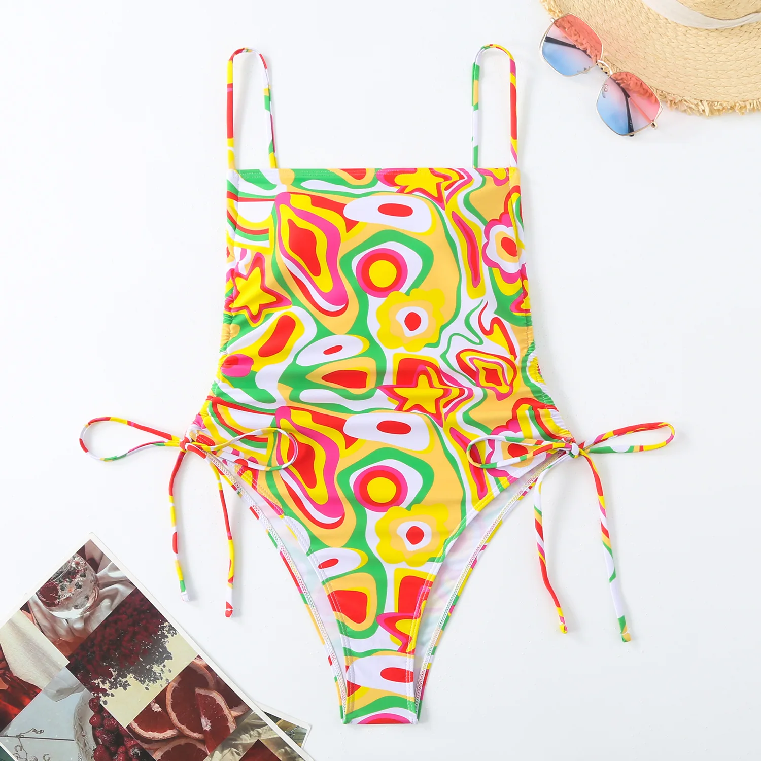 New one-piece swimsuit print holiday style drawstring slimming sexy bikini one-piece swimsuit