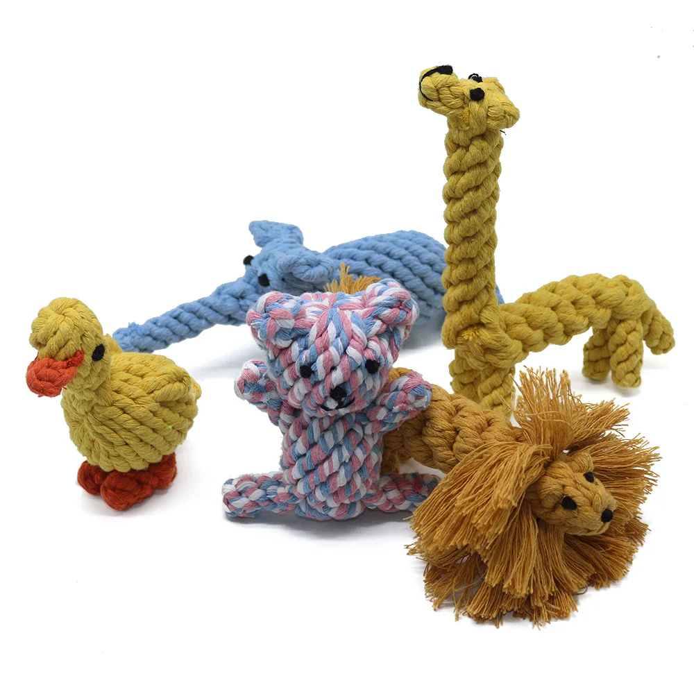 Popular Dog Chew Toys Giraffe Lion Duck Elephant Cotton Rope Eco Friendly Natural Dog Toy