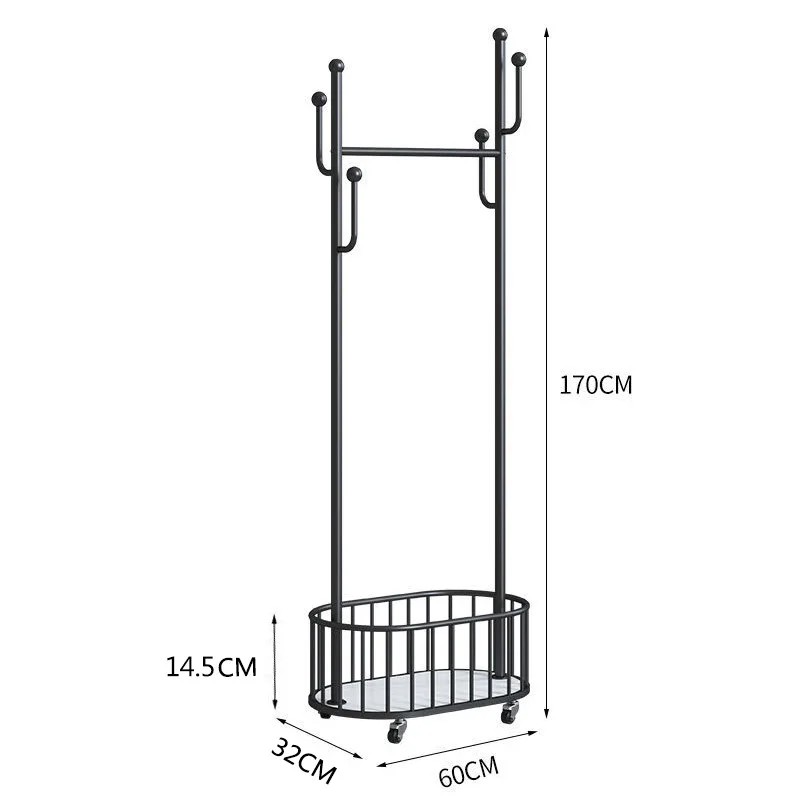 Multifunctional Free Standing Tree Hanging Bag Hat Jacket Umbrella Coat Rack Black Metal Clothes Hanger Stand With Wheels