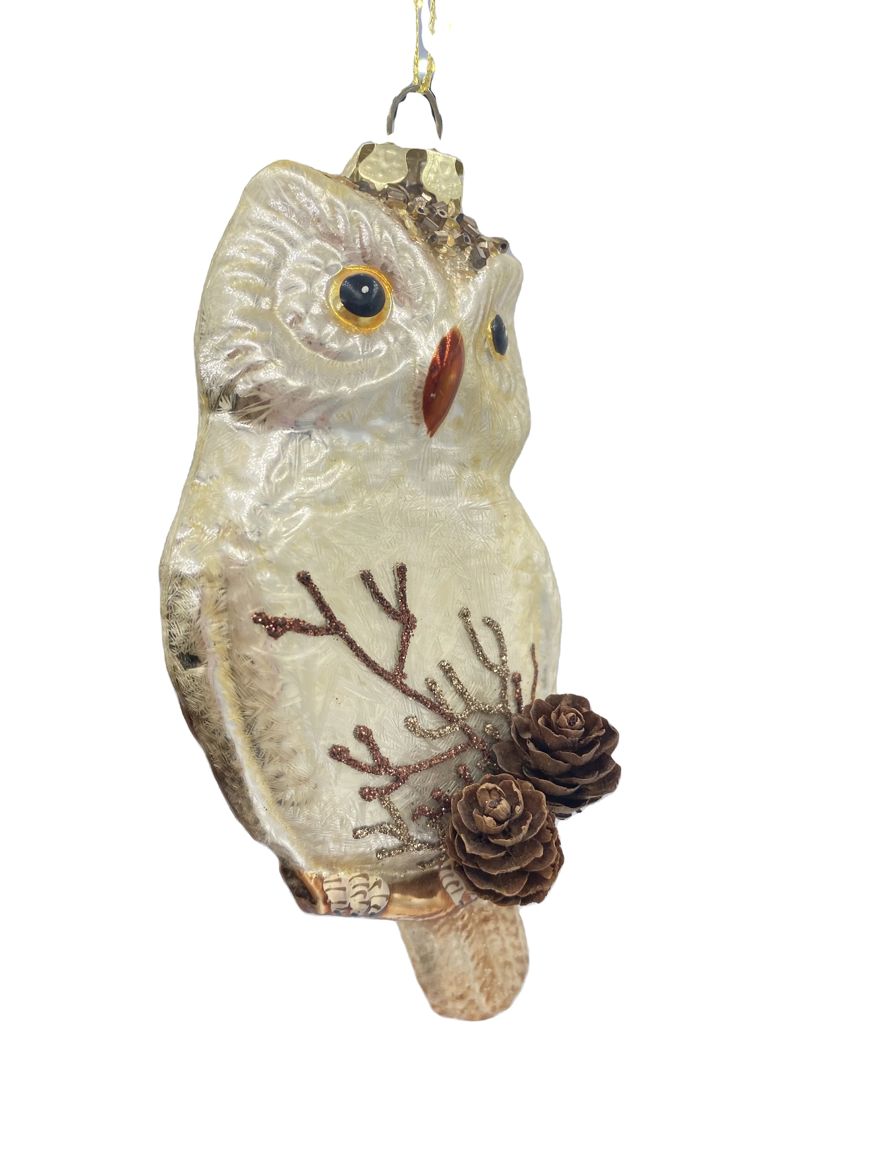 Wholesale Glass Pinecone Bird Ornaments Custom Handmade Party Animal Owl Glass Ornaments Eagle Ornaments With Pine Cones