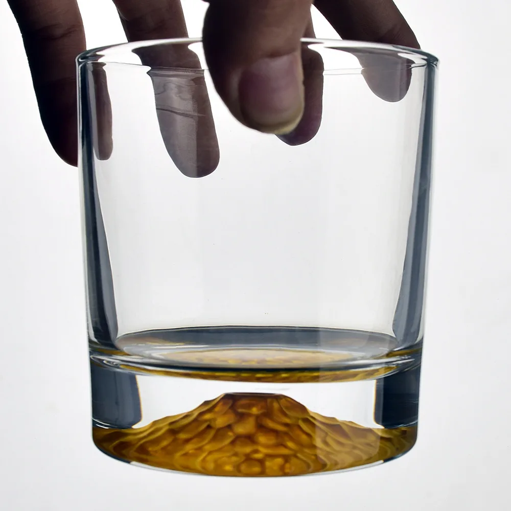 Thick Bottom Round Whiskey Glass Cup For Drinking Decal Etched Logo mountain whiskey glass