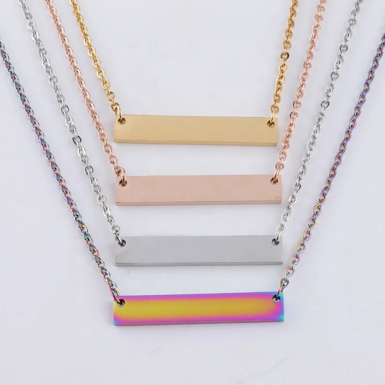 Персональная нестандартная штамп Выгравировано Название в золотом цвете из нержавеющей стали пустой бар ожерелье