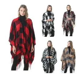 Fashion Classic Fringed Scarf Autumn Grid Blankets Scarves Tassel Thick Shawl Cape Pashminas Winter Check Wraps Plaid Poncho