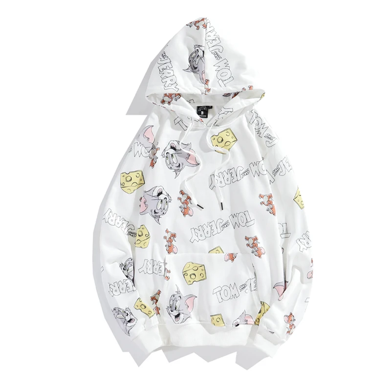 High quality Unisex Printed wholesale Cartoon Tom and Mouse plus fleece hooded sweater hoodie custom girls hoodie