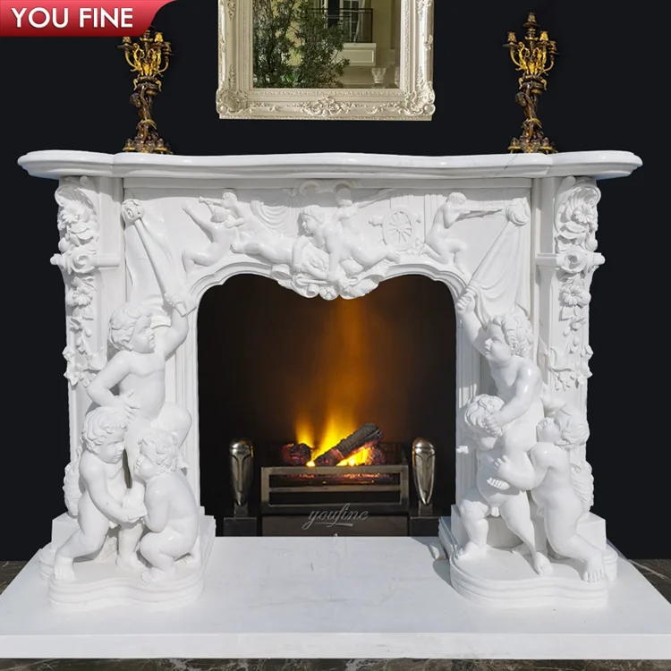 Italian Carving Stone Ancient Marble Fireplace Surround