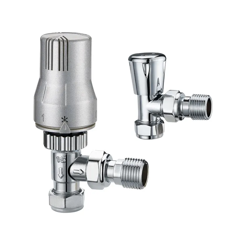 Pre-set forged brass trv valve radiator straight chrome