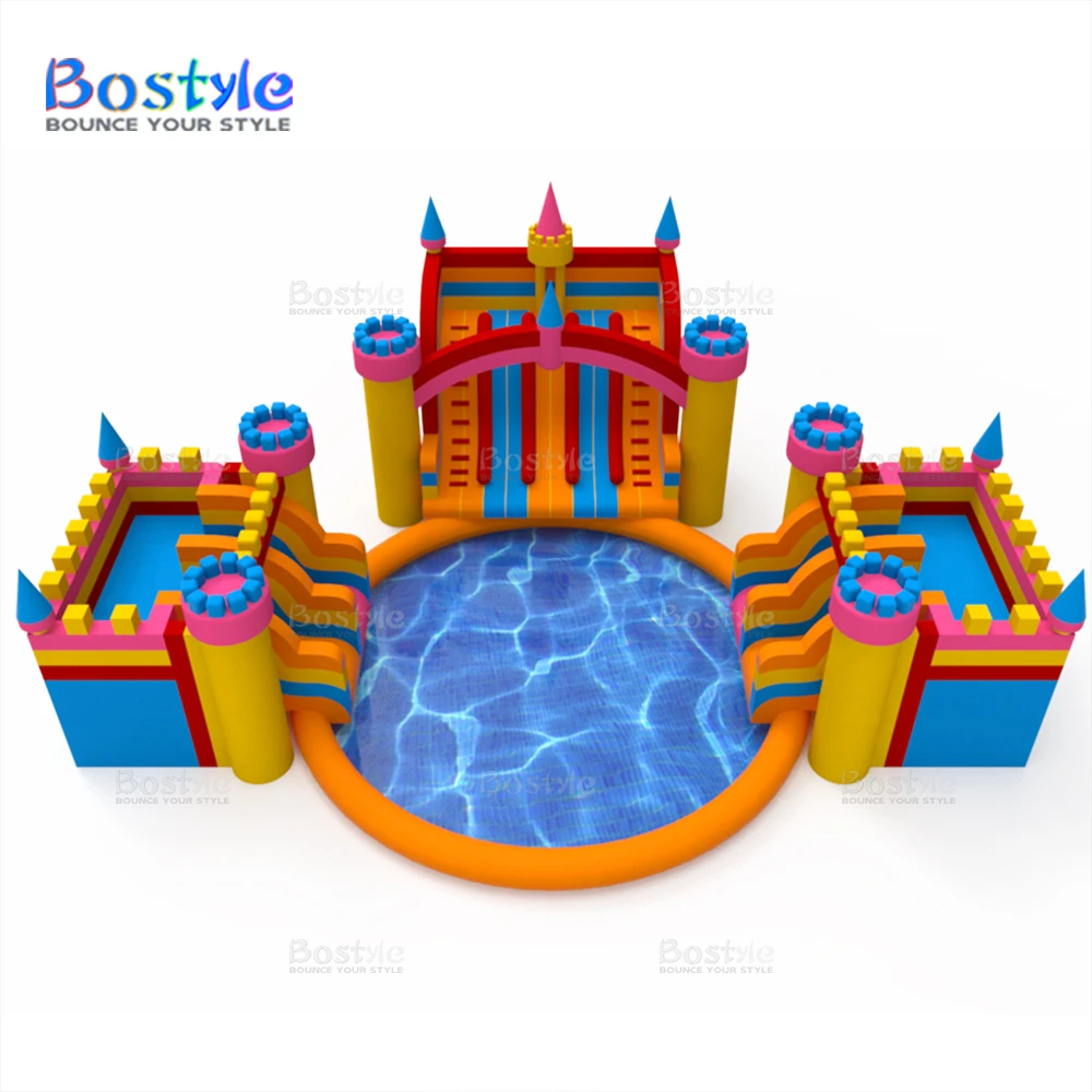 Popular Kids Ground Inflatable Theme Park Inflatable Water Park Games with Double Slide Pools Land Inflatable Aqua Park
