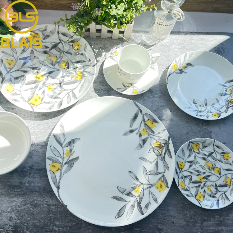 pomegranate tree porcelain ceramic dish & plate dinner set dinnerware , modern fine bone china crockery for wedding party rental