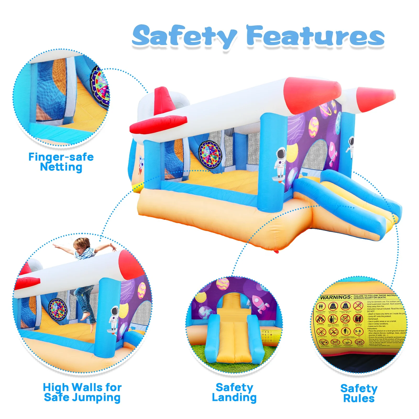 6 in 1 outdoor indoor inflatable bouncer for kids  target ball basketball slide with blower