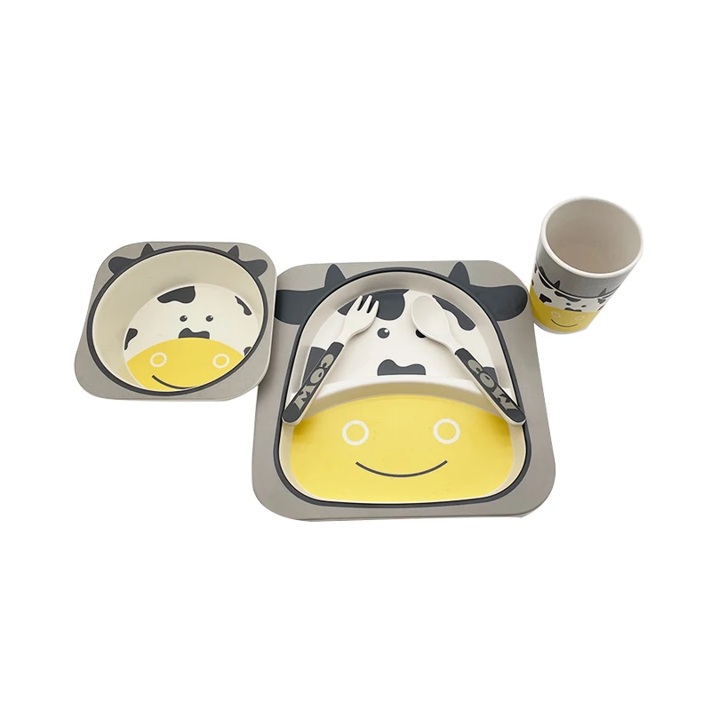 
 Wholesale biodegradable bamboo fiber tableware kids baby fork spoon plate bowl cup Sets food grade children dinnerware sets  