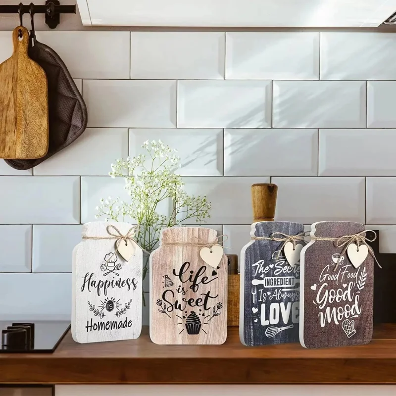 Country Rustic Farmhouse Kitchen Wall Decor Mason Jar Wooden Hanging Plaque Novelty & Creative Home Decoration