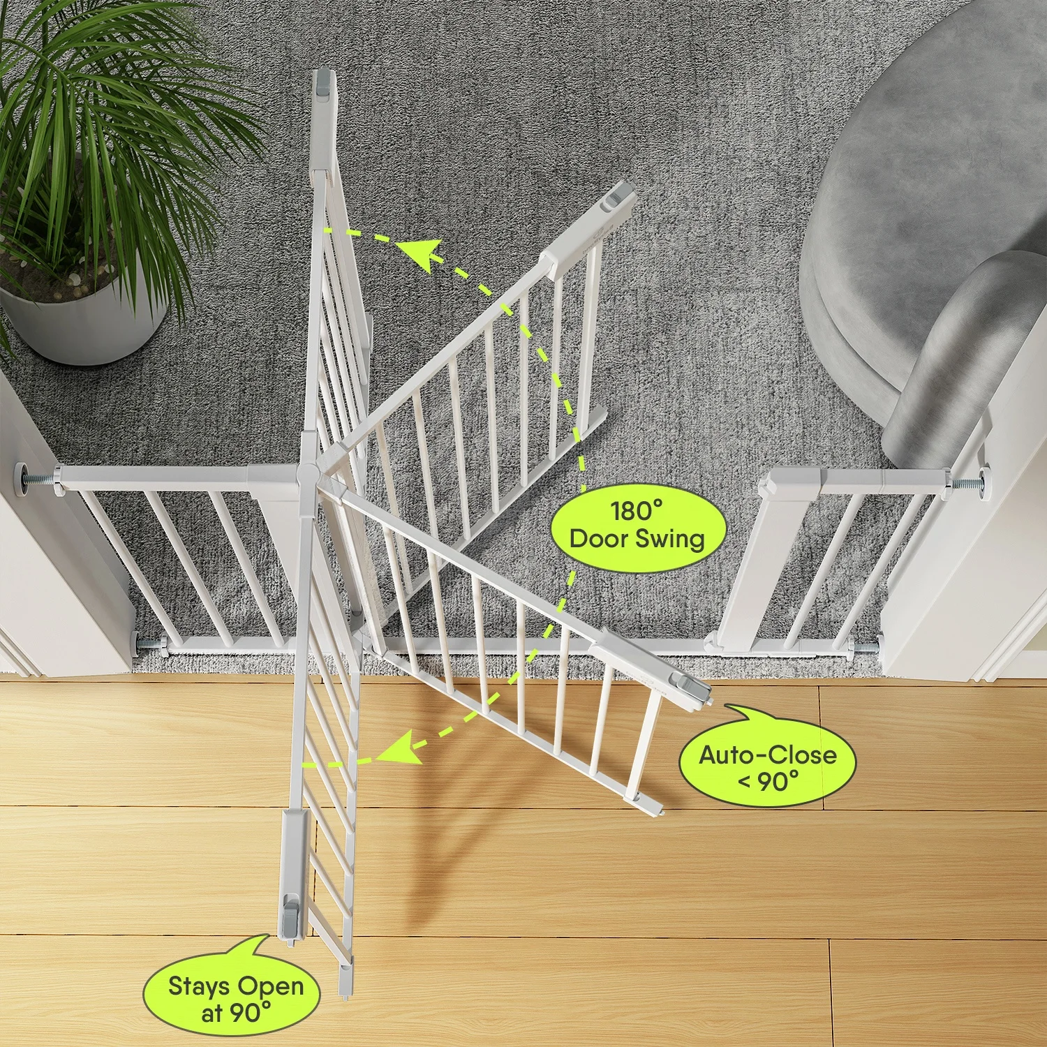 New design safety device child pet isolation parallel bars with locking metal child safety gate baby and pet safety device no-pu
