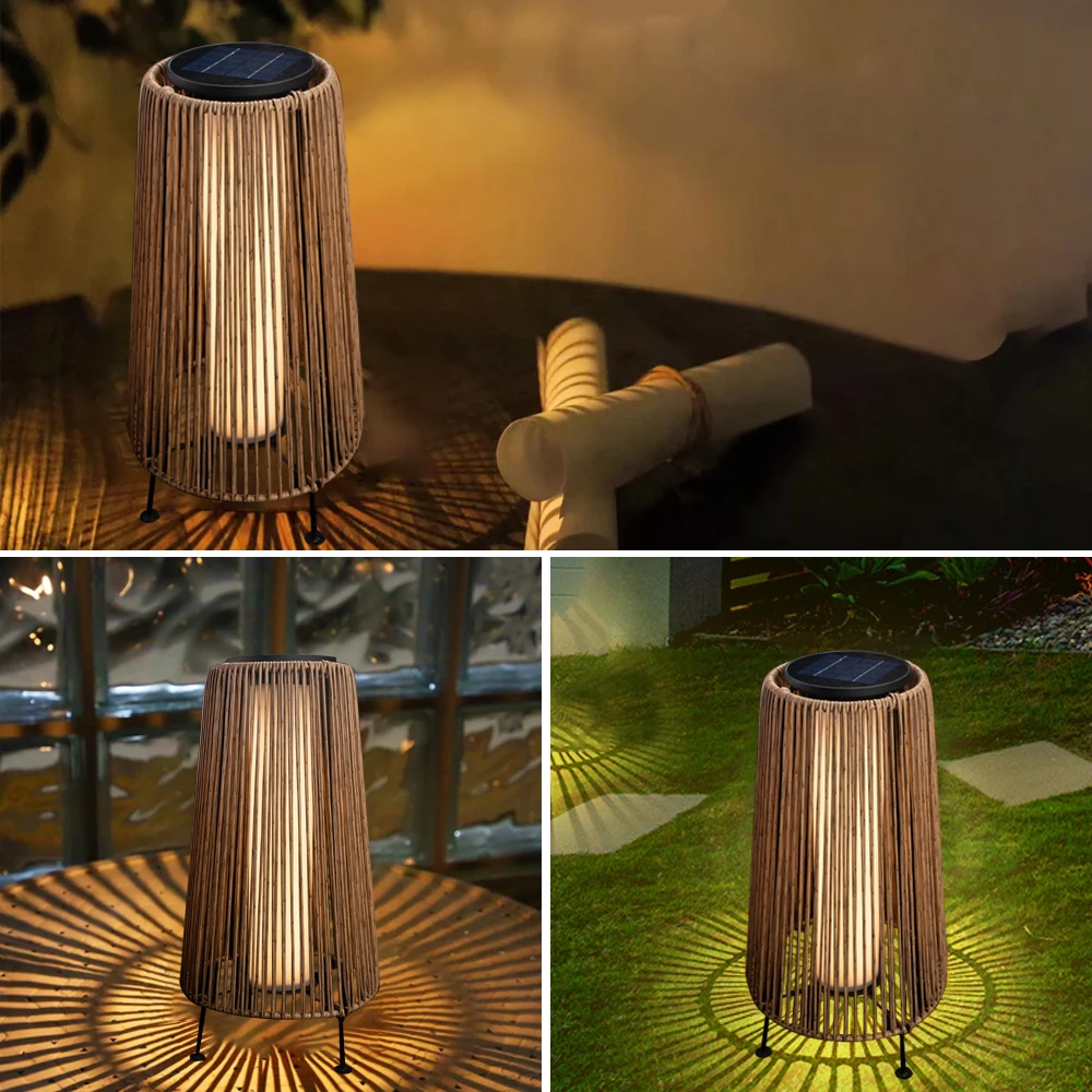 Solar Rattan Garden Lights Outdoor Patio Deck Lighting LED Solar Powered Backyard Outdoor Lamp Lantern Led Waterproof Table