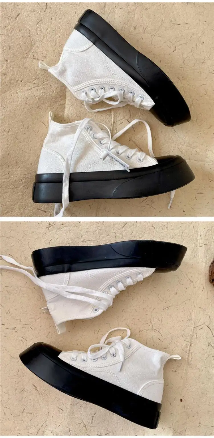 High top canvas shoes for women with thick soles and high heels, Korean version versatile casual sponge cake board shoes trend 8