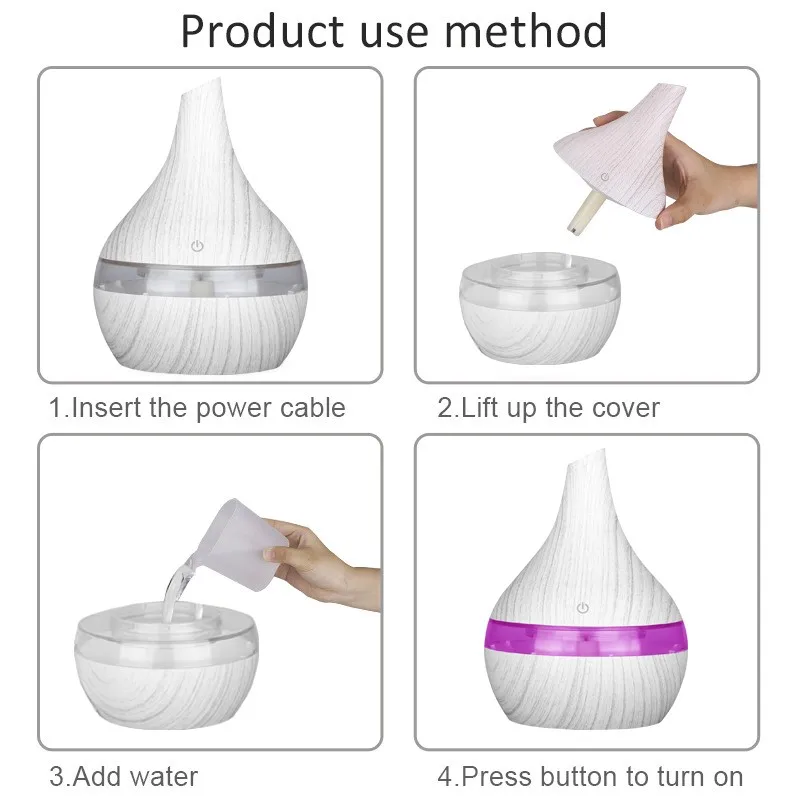 Персональный ультразвуковой увлажнитель воздуха холодного тумана с белой текстурой древесины USB 300 мл очиститель воздуха