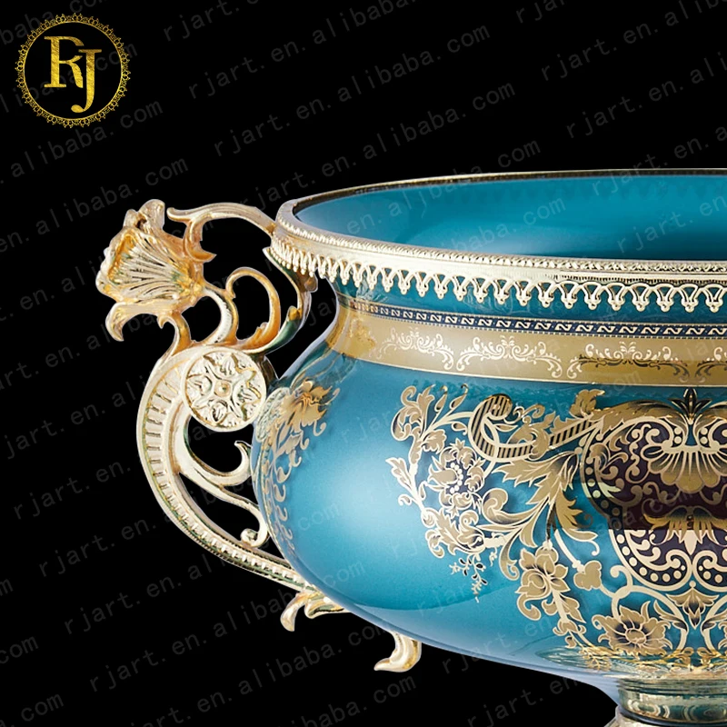 Uzbek Kazak Tajik European Skidki Idishlar Round Shape Fruit Plate Chinni Gold Pattern Posuda Decorative Bowl Footed