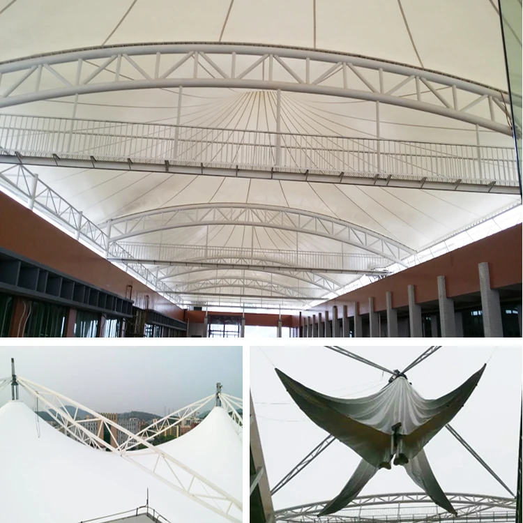 Eco-friendly building materials pvdf membranes space truss space frame steel stadium tensile fabric roof truss