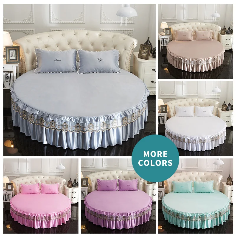 Hot Sale Princess Thick Round Bed Skirt 100% Polyester Solid Color Bedspread For Hotel