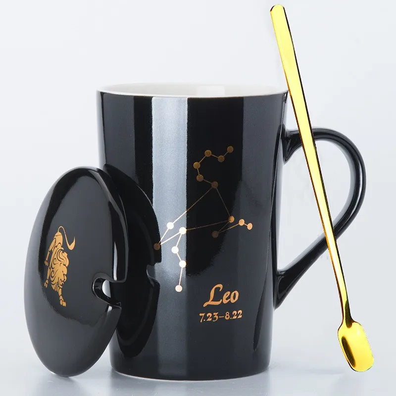 450ML Fashion Constellation Horoscope Ceramic Mug Couples Drinking Cups Coffee Mug with Lid and Spoon