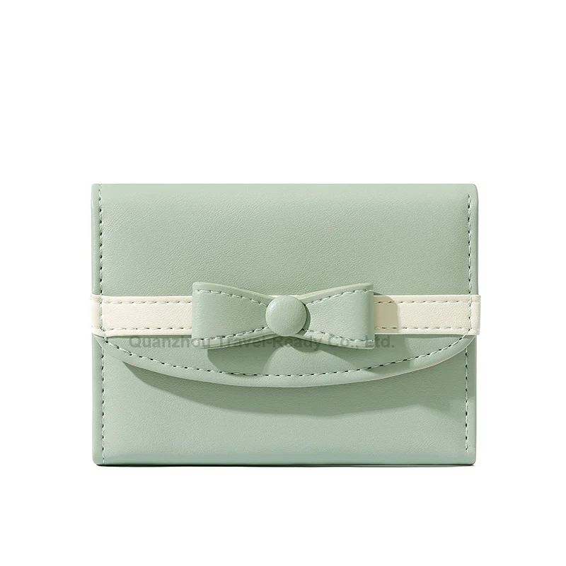 Wholesale hot sale simple storage large capacity purse PU leather bow cute student coin purse girl