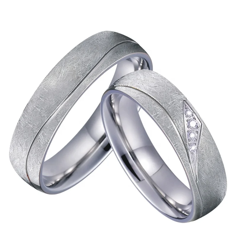 Unique Matte brushed mens couple wedding rings silver 925 white gold color stainless steel jewellery love ring for women