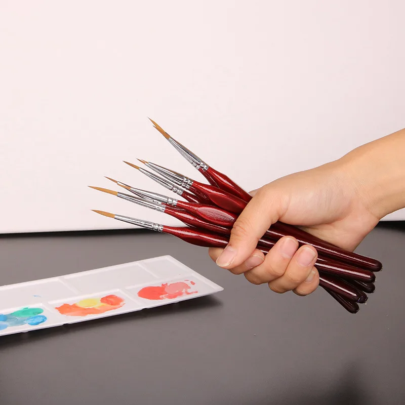 Art Supplies Detail Liner Paint Brush Set,6/9pcs Triangle Wooden Handle Drawing Brushes