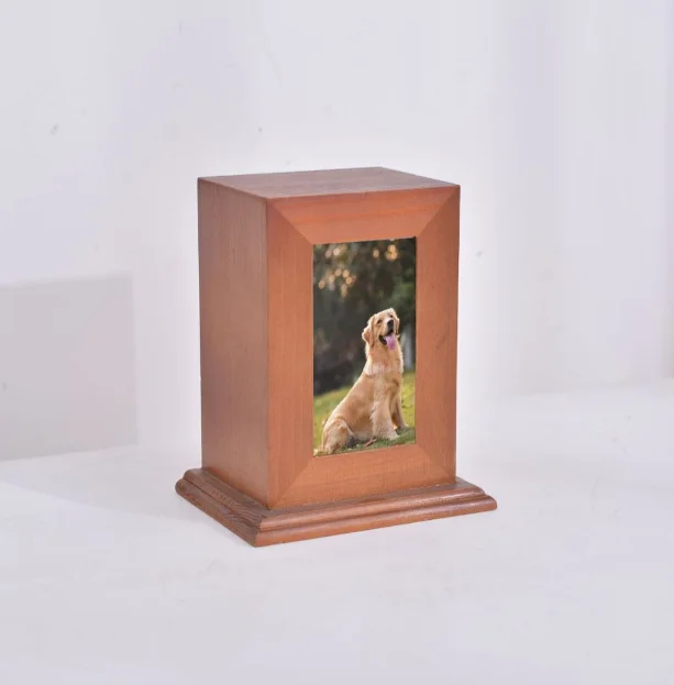 Pet wooden ash boxes pet body ashes dog urns with photo frames