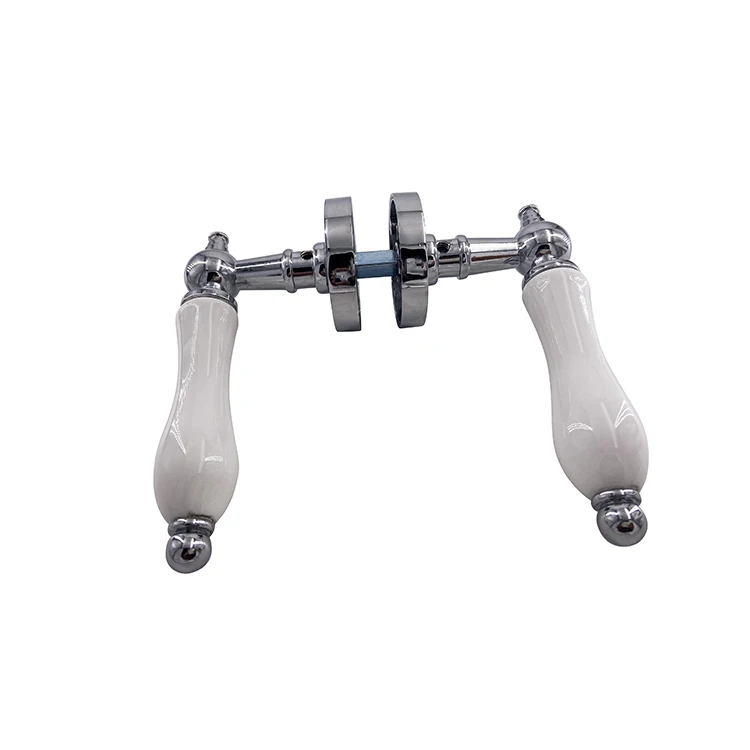 Porcelain Ceramic Door Handles Interior Lock Door Lever Handles on Rose Door Hardware White Zamak Luxury Modern for Cabinet