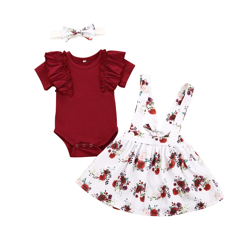 
High Quality romper top strap skirt baby clothes Outfit newborn Floral baby skirts 