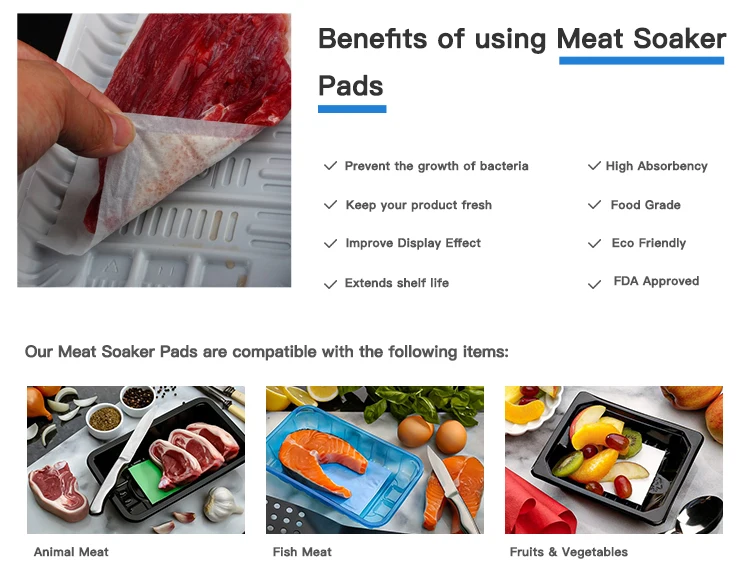 Customized Logo Fish Poultry Pad Disposable Blood Soaker High Quality Meat Super Polymer Absorbent Pad For Meat