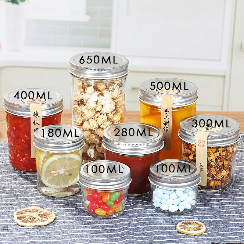 
High quality borosilicate airtight kitchen food cans round glass jam honey pickles jars with lids 