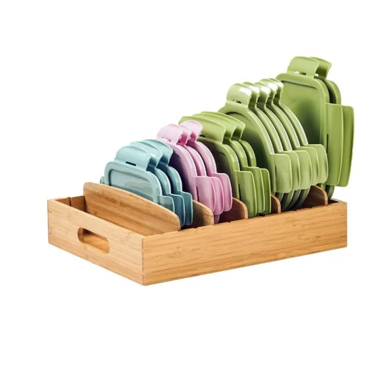 Bamboo Cabinet Drawer Box with Adjustable Dividers Wooden Food Storage Containers Lids Organizer