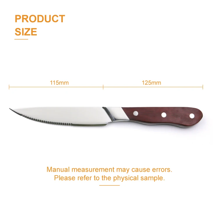 Classical Triple-riveted Half Serrated and Half Sharpened Blade Steak Knife with Wooden Handle