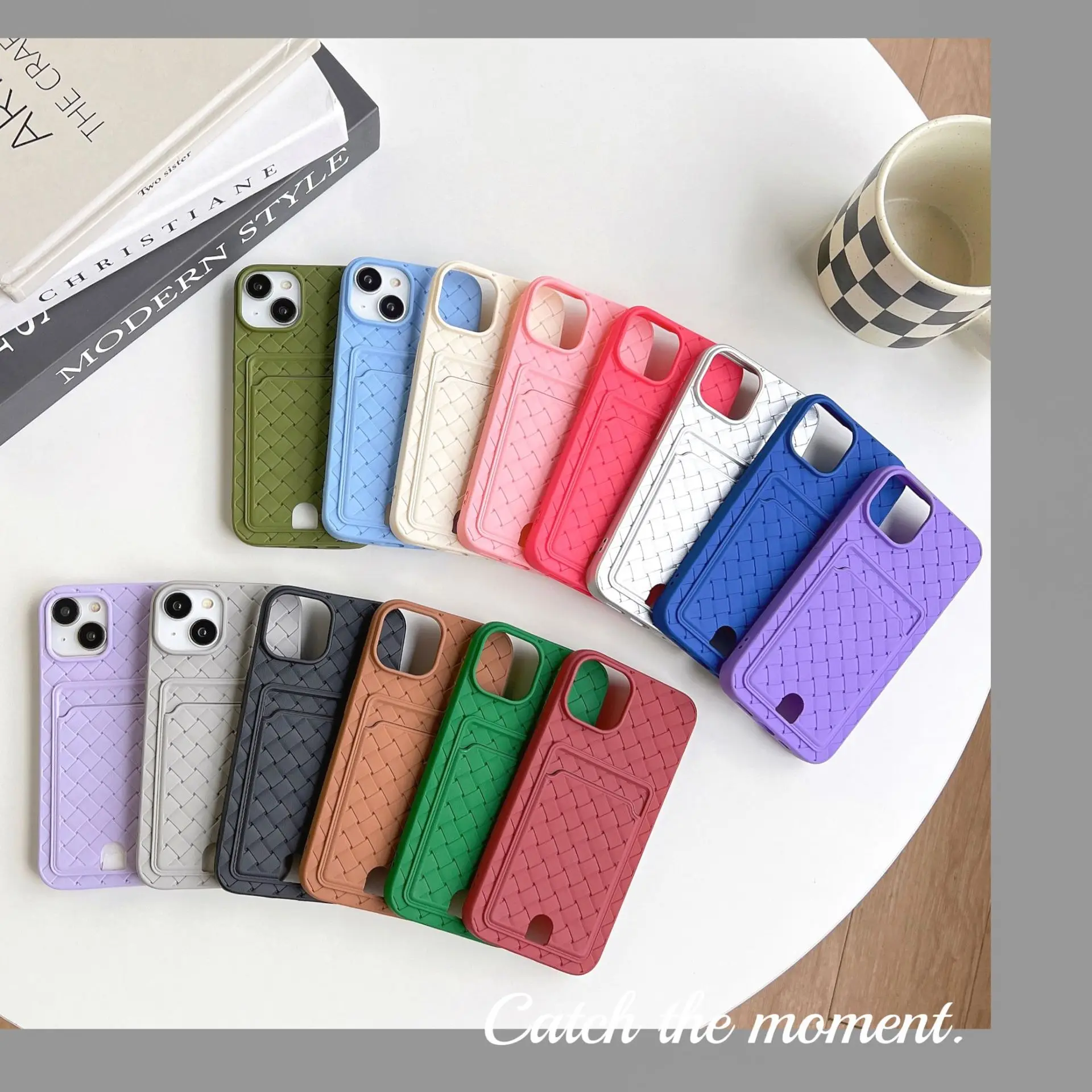Checkered Woven Phone Case for iPhone 7 8 X XS XR Max 11 12 13 14 15 Pro Max Luxury Weave Phone Case Back Cover Card Holder