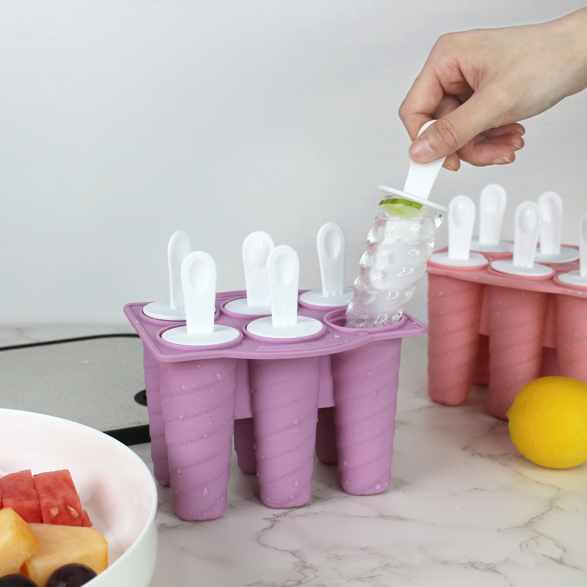 6 Pieces Silicone Ice Pop Molds BPA Free Reusable Easy Release Ice Popsicle Maker with Popsicle Sticks