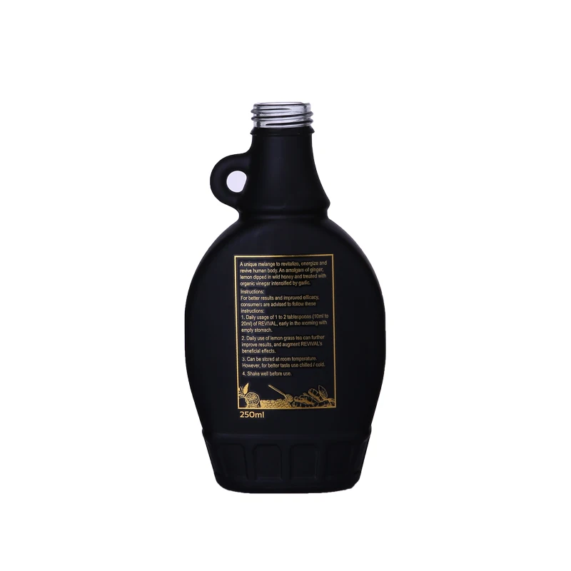 Matte Black Customs 250ml 375ml 500ml Glass Flask Maple Syrup Bottle with Handle for Syrup, Honey, Oil, Sauce