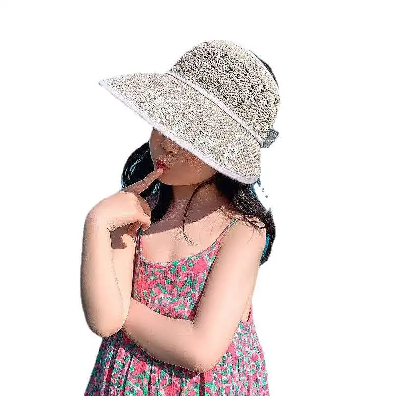 Новая летняя детская Солнцезащитная шляпа для девочек, наружная Солнцезащитная Пустая Шляпа, детская мультяшная плетеная Солнцезащитная шляпа