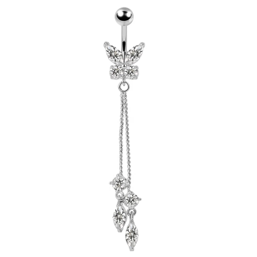 Long tassel belly ring new butterfly navel button ring fashion jewelry banana ring female male