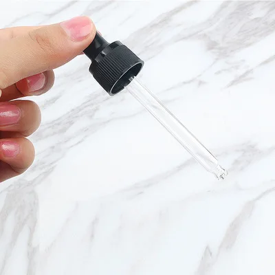 Essential glass bottle cap not assembled plain black 18mm neck dropper cap with glass pipette