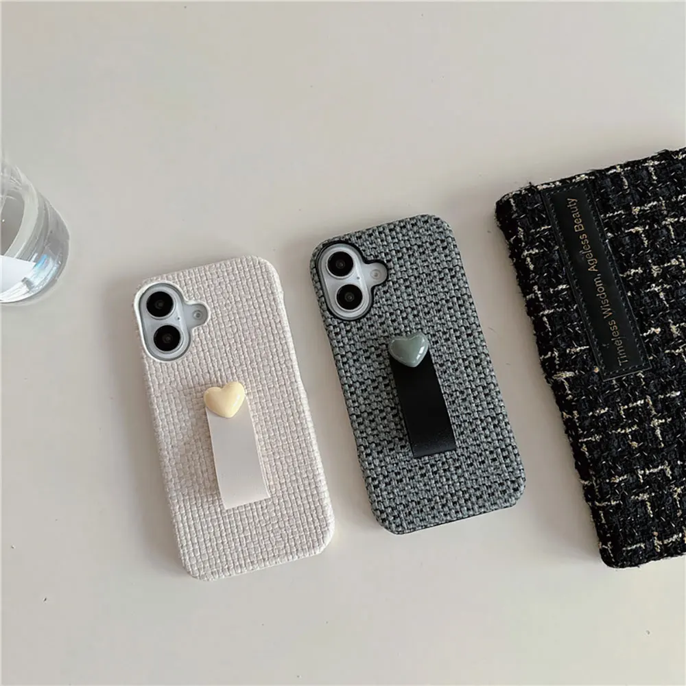 Laudtec Sjk937 Plain Phone Case Weave 3D Heart Holder Skin Friendly Girls Colourful For Iphone 16 15 14 13 12 11 Plus Pro Max