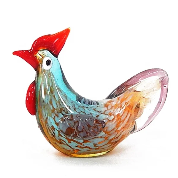 Hand blown colored funny rooster murano glass animal figurines