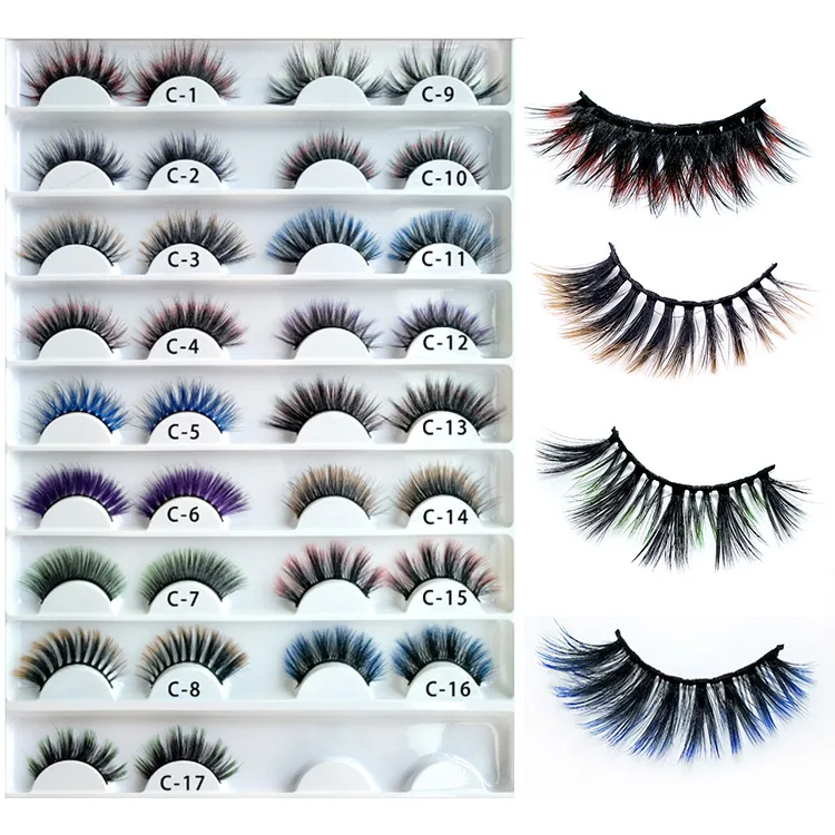 Wholesale rainbow faux lashes vendor soft wispy 5d colorful strip mink eyelashes