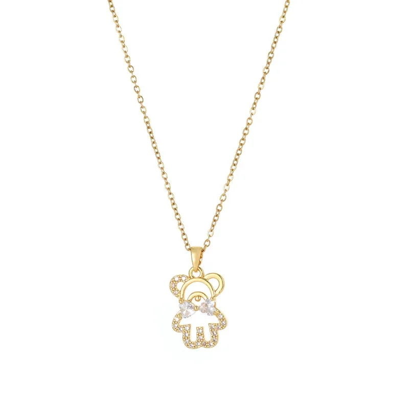 Full Stainless Steel 18k Gold Plated Full Zircon Bear Necklace for Women Clavicle Chain Collar Necklace De Acero Inoxidable