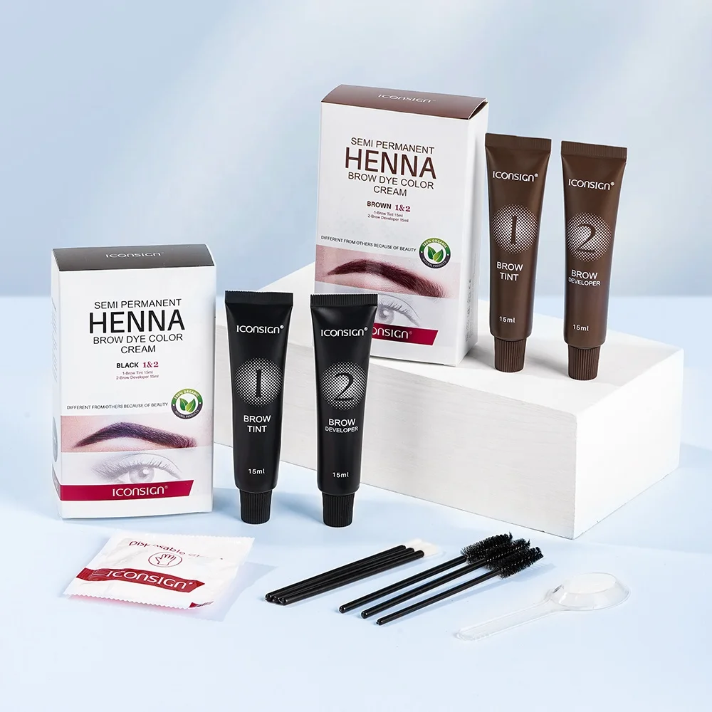 Iconsign Henna Cejas Kit Profesional Personalizado Liquid Eyebrow Dye Kit Semi Permanent Eye Brow Tinting Henna Brow Skin Stain