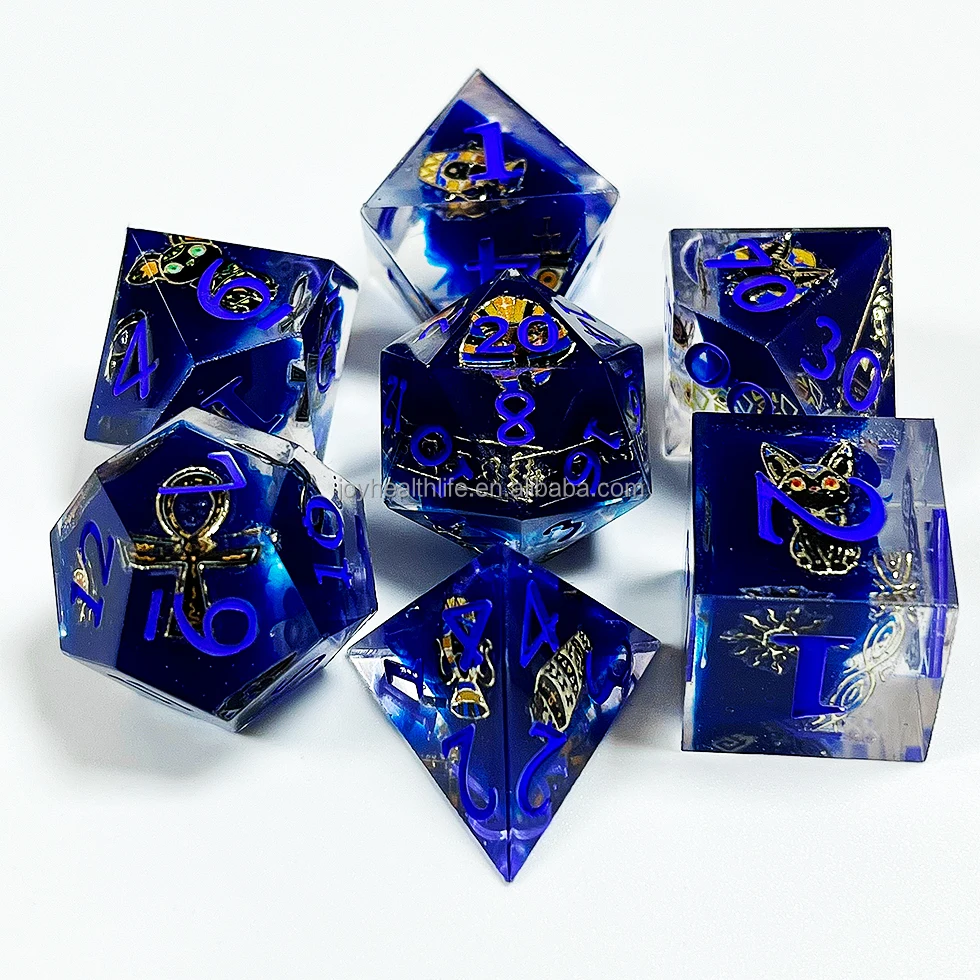 Retro Egyptian Phnom Penh Cat Mystery Snake Handmade Dnd Dice Resin sharp Edge Dice for Rpg Game
