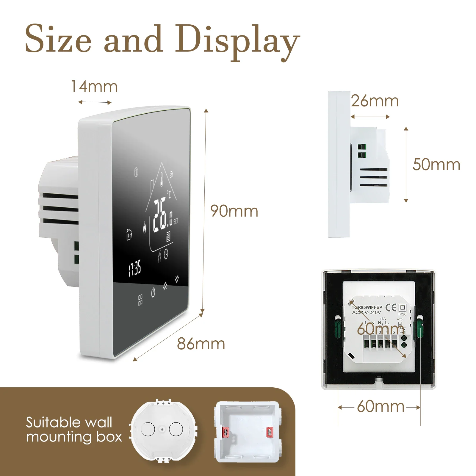 Room heating control Wifi smart thermostat for 16A electric or 3A water heating system