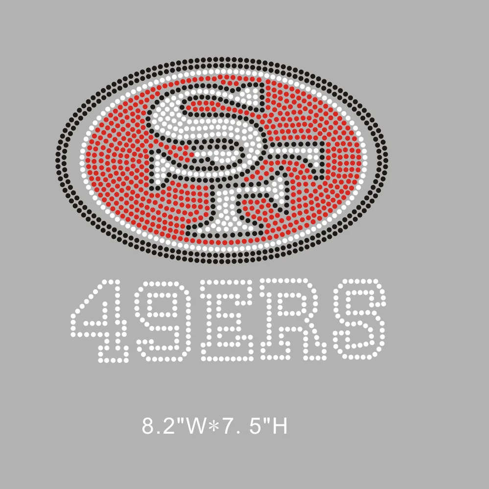 Low MOQ Custom San Francisco 49ers logo Rhinestone Transfer Designs Hot Fix Rhinestone Transfer Motifs Rhinestone Heat Transfers