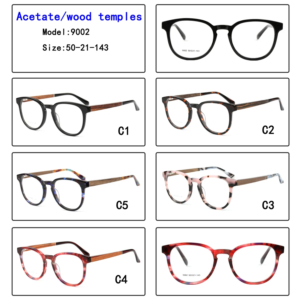 9002 latest women men oval optical acetate wooden spectacles