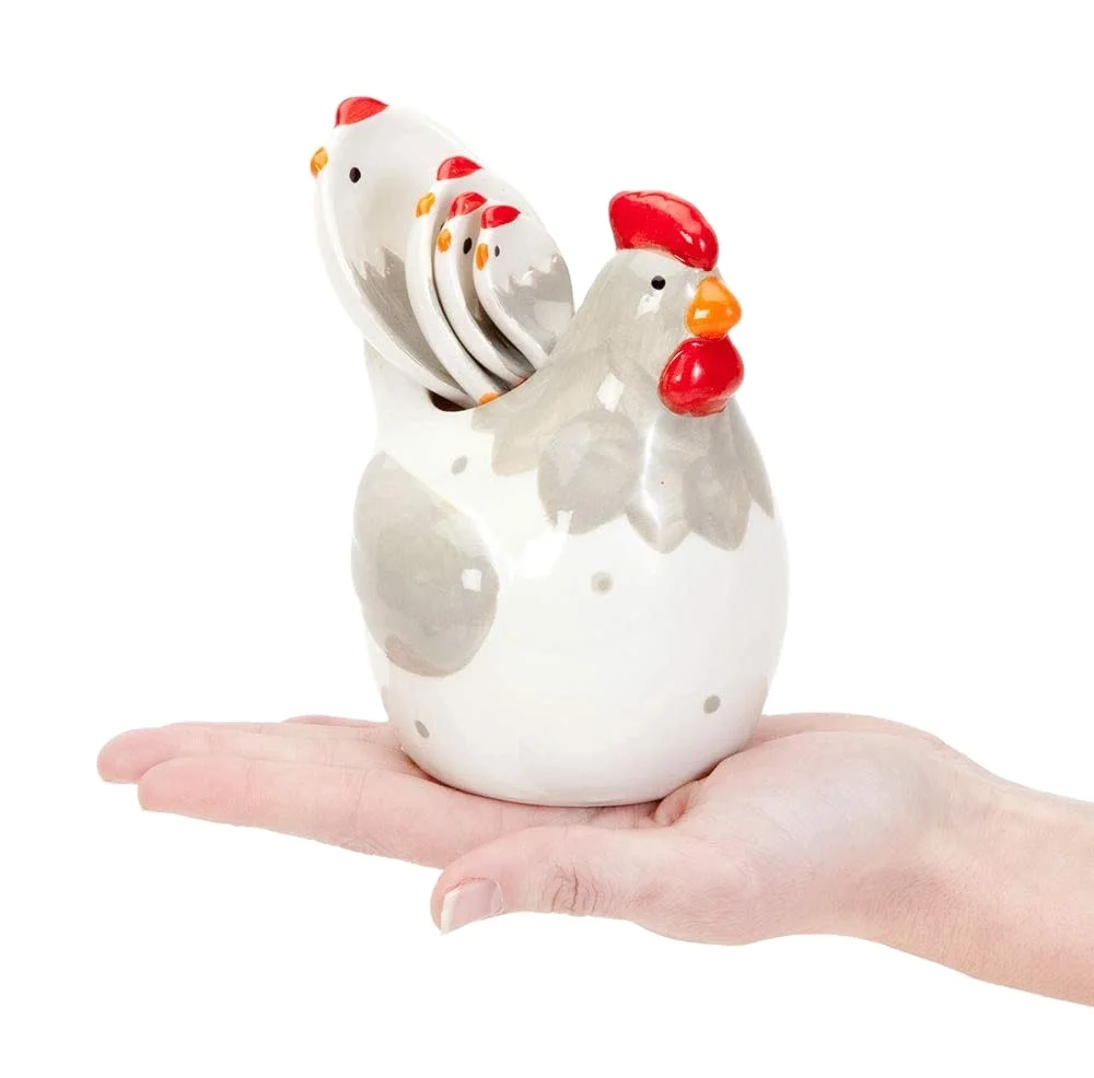 Set of 4 Lovely Ceramic Chicken Measuring Spoons Practical Chicken Figurines Adds quirky charm to your kitchen