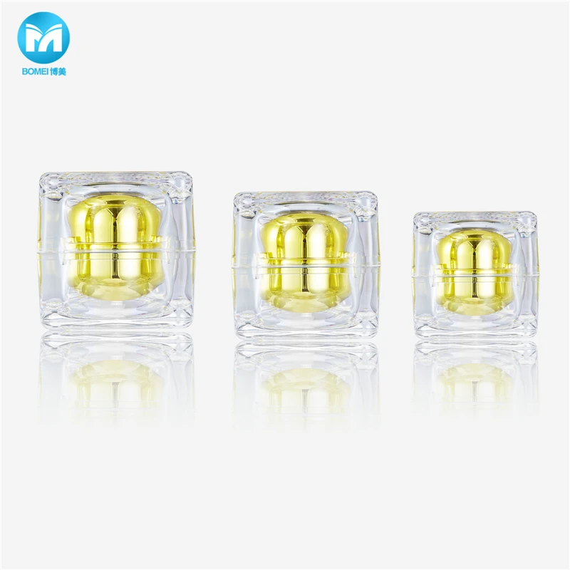 Double wall square gold acrylic cosmetics container plastic lotion bottle 100ml and cream jar
